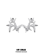 1ST XULIE Jewelry "Whiterfly" Shattered Butterfly Statement Stud Earrings in Platinum Plated - Side View