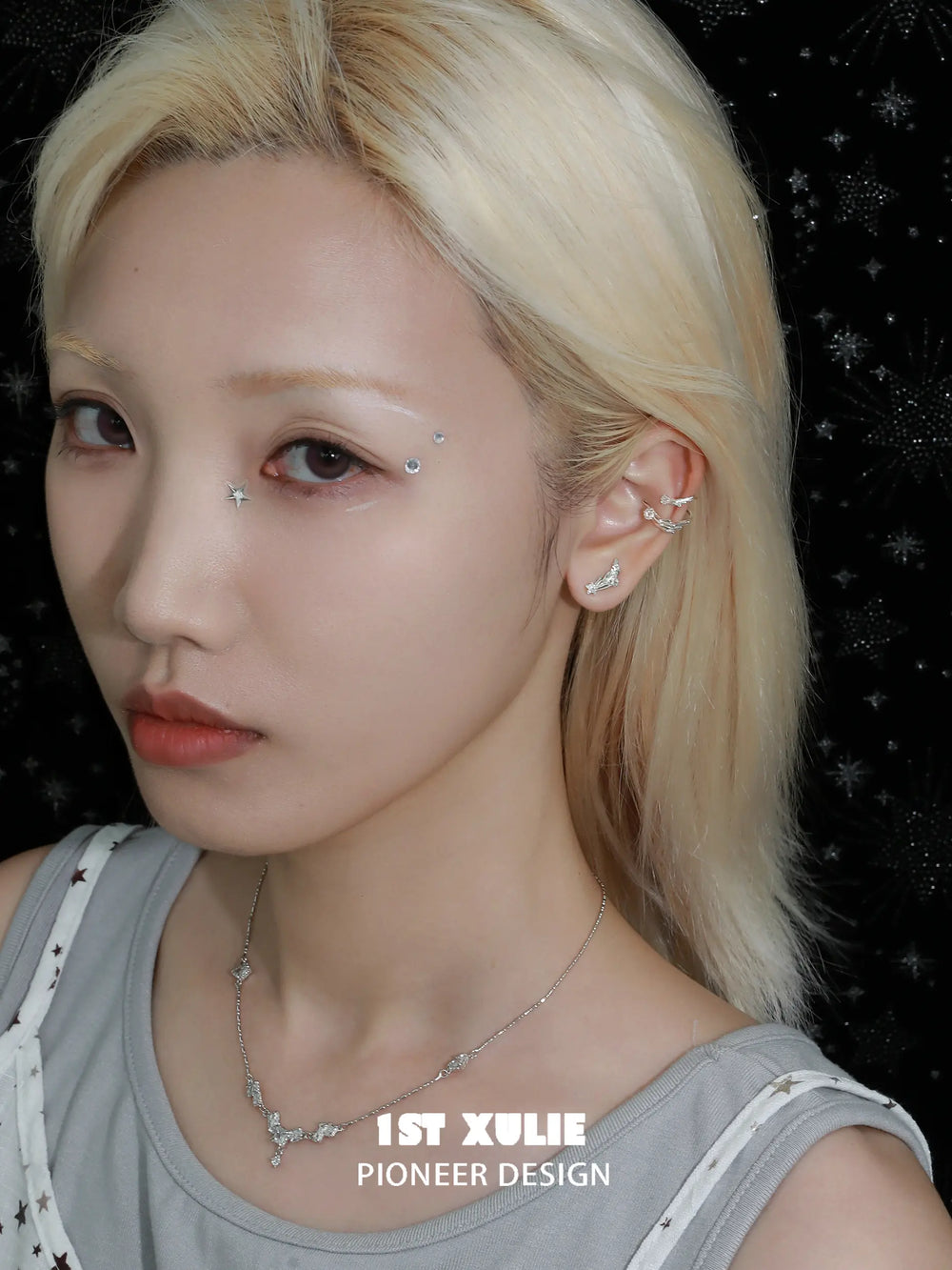 1ST XULIE "Meteor" Pave Zirconia Shooting Star Climber Ear Cuffs in 925 Sterling Silver - Angle View