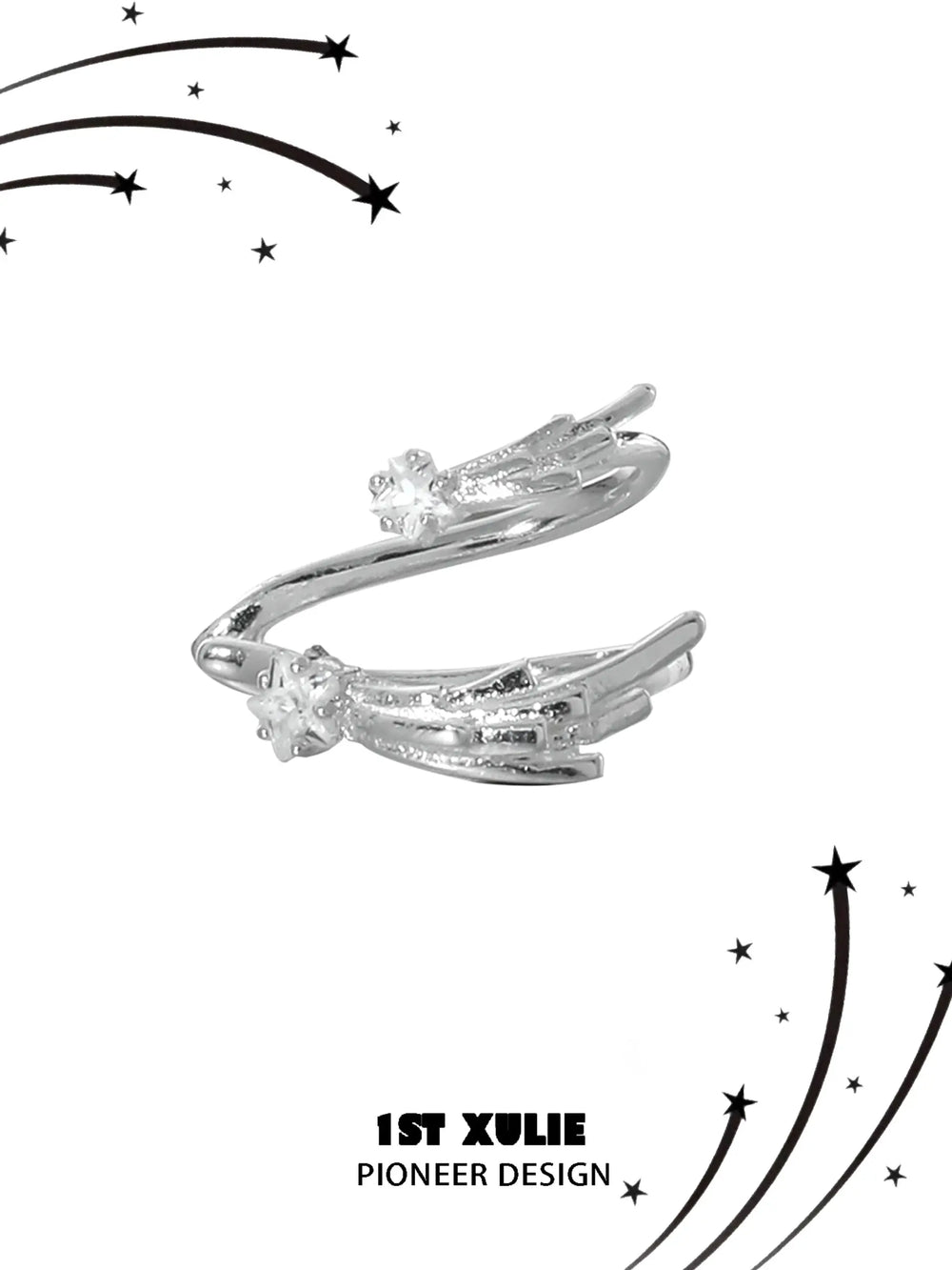 1ST XULIE "Meteor" Pave Zirconia Shooting Star Climber Ear Cuffs in 925 Sterling Silver - Product View