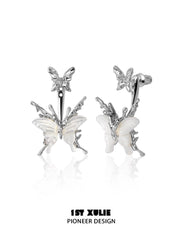 1ST XULIE "Whiterfly" Skeletal Shell Earrings in Platinum Plated 925 Silver - Angled View