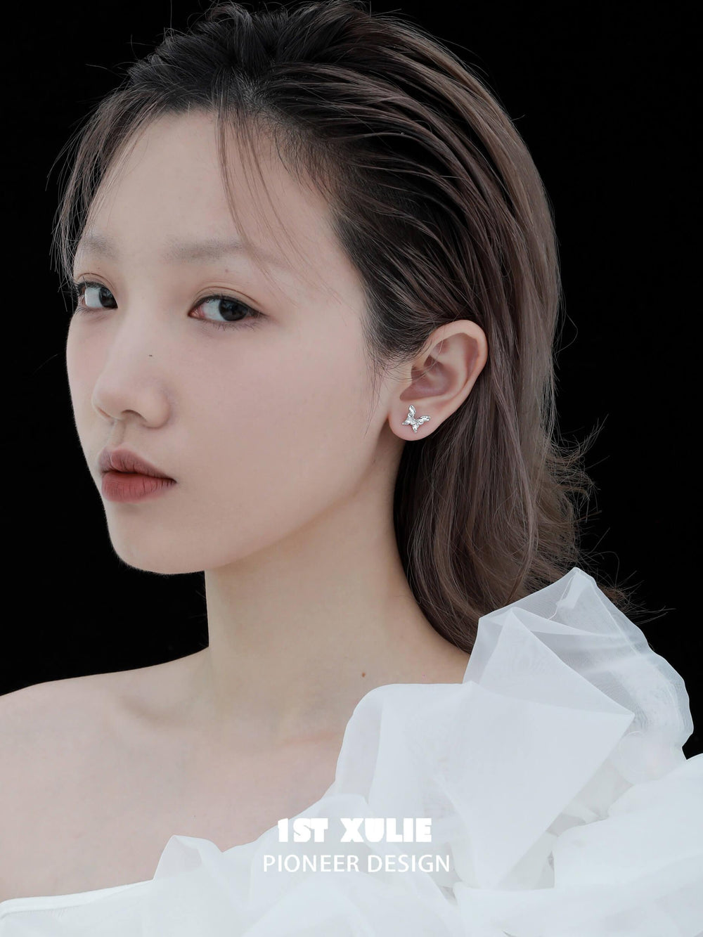 1ST XULIE "Whiterfly" Skeletal Shell Earrings in Platinum Plated 925 Silver - Back View