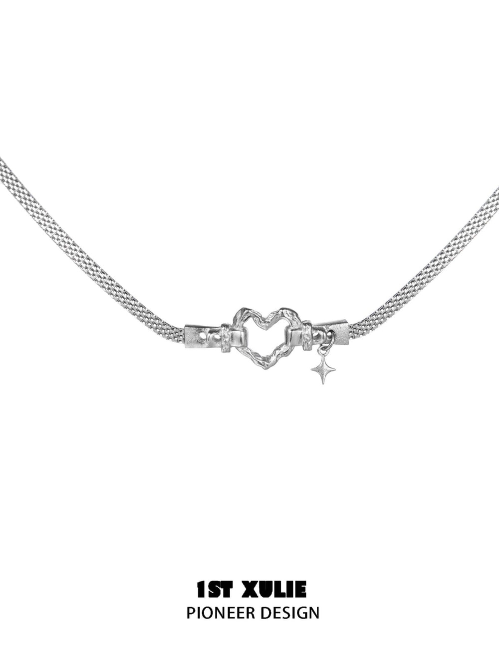 1ST XULIE "Star Trails" Statement Skeleton Heart Pendant Necklace in 925 Sterling Silver - Detail Shot