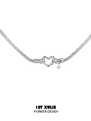 1ST XULIE "Star Trails" Statement Skeleton Heart Pendant Necklace in 925 Sterling Silver - Detail Shot