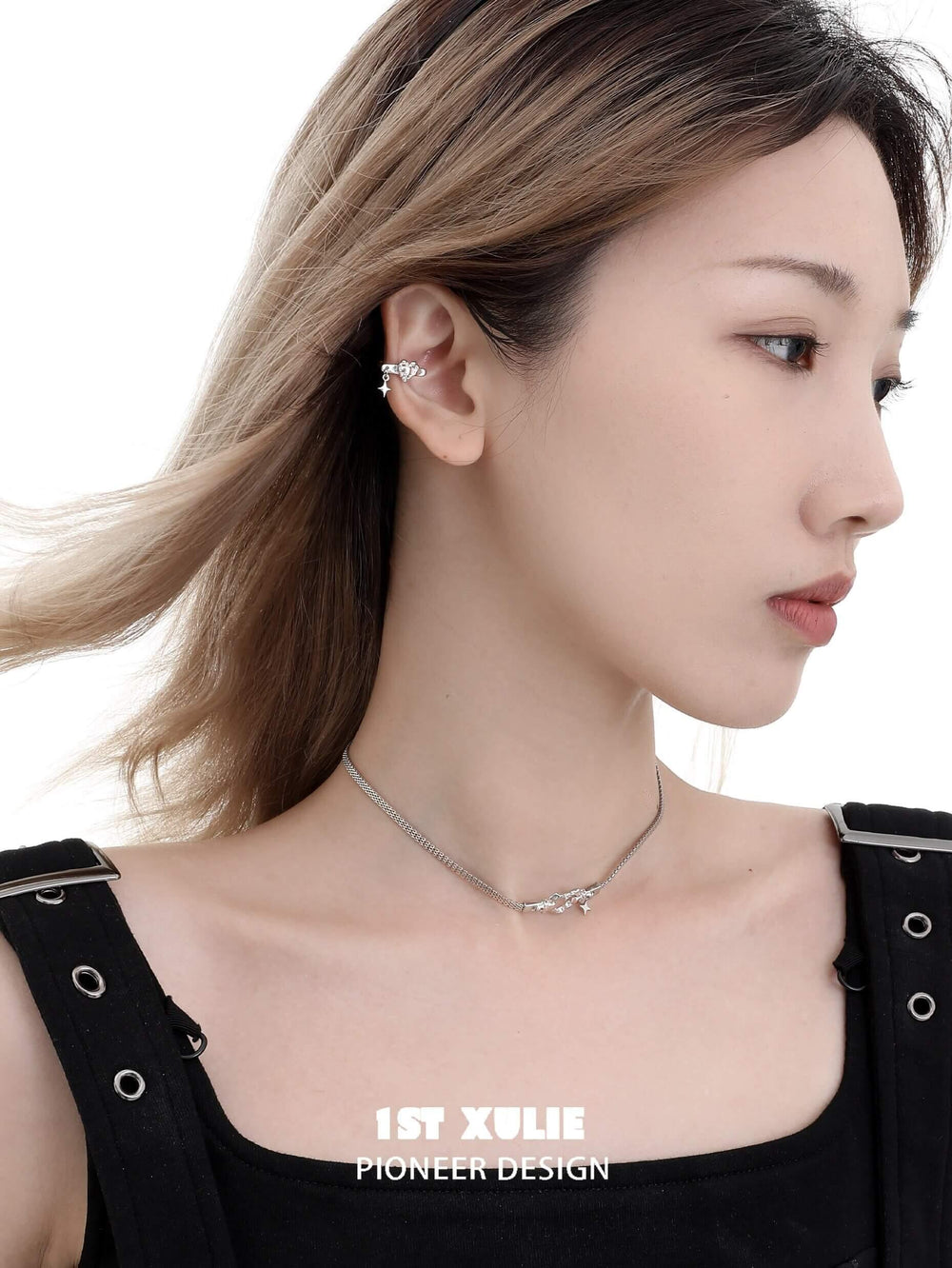 1ST XULIE "Star Trails" Statement Skeleton Heart Pendant Necklace in 925 Sterling Silver - Lifestyle Shot