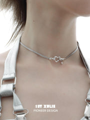 1ST XULIE "Star Trails" Statement Skeleton Heart Pendant Necklace in 925 Sterling Silver - Product View