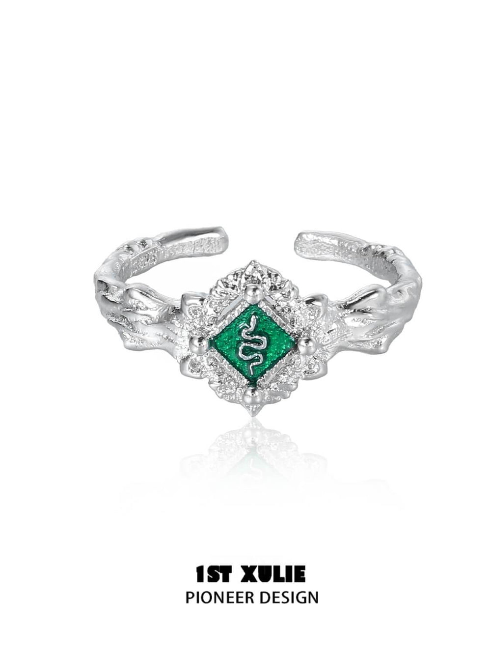1ST XULIE "Slytherin House" Crest Badge Ring in 925 Sterling Silver - Product View