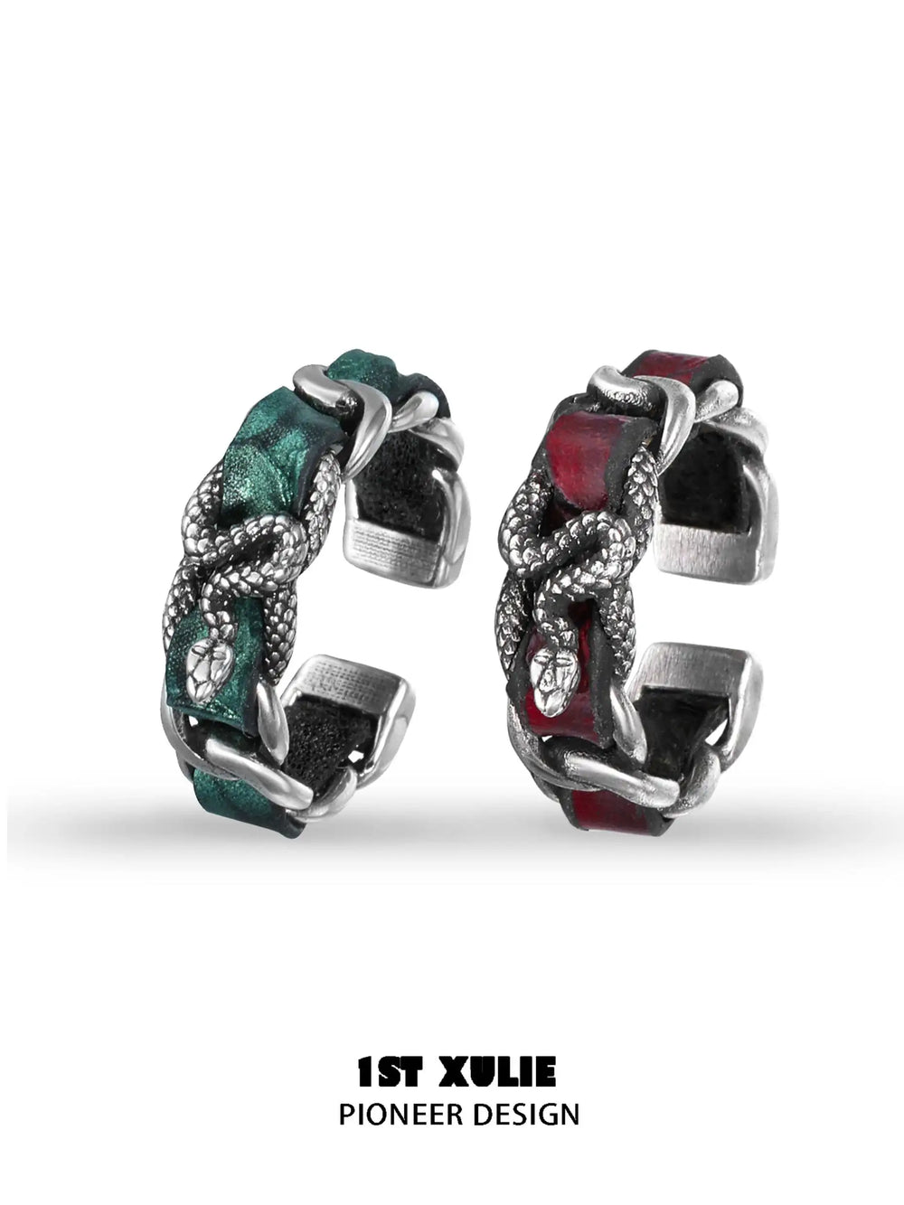 1ST XULIE "Snake Bite" Leather Couple's Ring in 925 Sterling Silver - Product View
