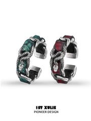 1ST XULIE "Snake Bite" Leather Couple's Ring in 925 Sterling Silver - Product View