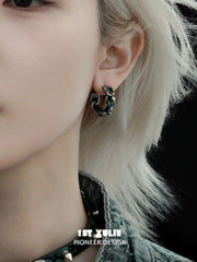 1ST XULIE "Snake Bite" Statement Leather Hoop Earrings in Platinum Plated Brass - Detail Shot