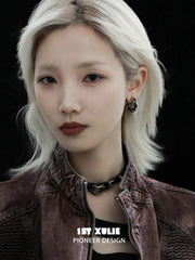 1ST XULIE "Snake Bite" Statement Leather Hoop Earrings in Platinum Plated Brass - Packaging View