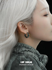 1ST XULIE "Snake Bite" Statement Leather Hoop Earrings in Platinum Plated Brass - Alternative Product View