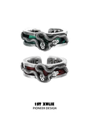 1ST XULIE "Snake Bite" Leather Inlay Open Ring in 925 Sterling Silver - Product View