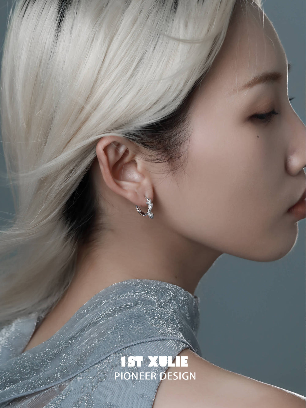 1ST XULIE "Frozen Serpent" Zirconia Statement Snake Huggie Earrings in 925 Sterling Silver - Lifestyle Shot