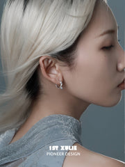 1ST XULIE "Frozen Serpent" Zirconia Statement Snake Huggie Earrings in 925 Sterling Silver - Lifestyle Shot