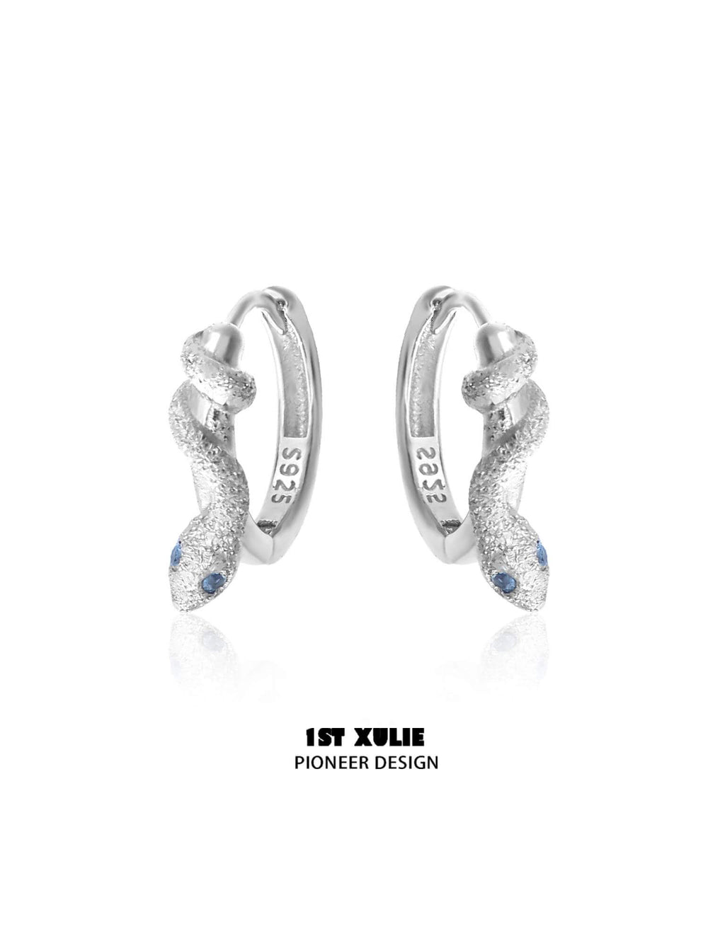 1ST XULIE "Frozen Serpent" Zirconia Statement Snake Huggie Earrings in 925 Sterling Silver - Product View