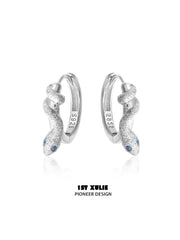 1ST XULIE "Frozen Serpent" Zirconia Statement Snake Huggie Earrings in 925 Sterling Silver - Product View