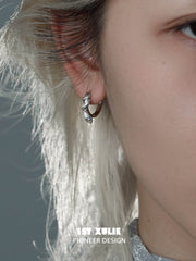 1ST XULIE "Frozen Serpent" Zirconia Statement Snake Huggie Earrings in 925 Sterling Silver - On Model Close-Up