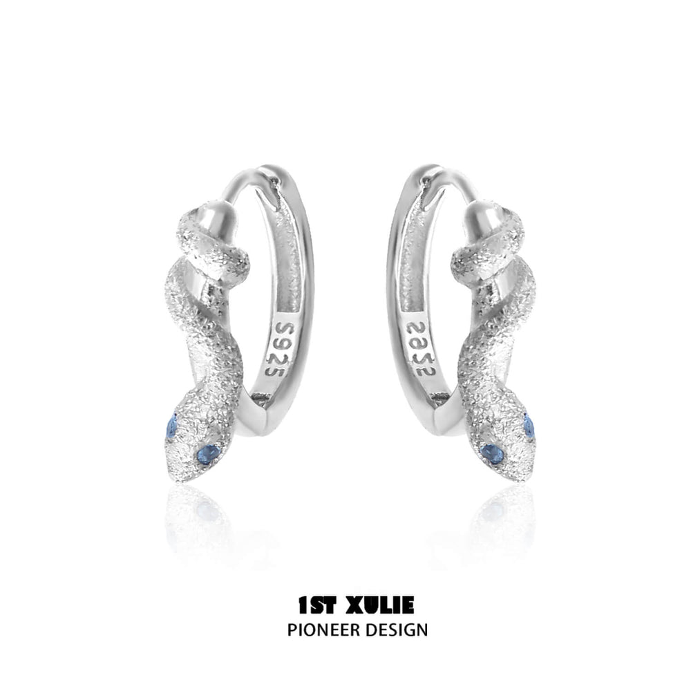 1ST XULIE "Frozen Serpent" Zirconia Statement Snake Huggie Earrings in 925 Sterling Silver - Side View