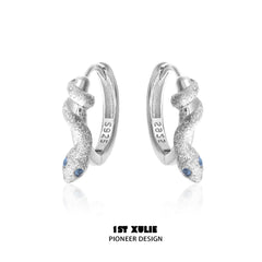 1ST XULIE "Frozen Serpent" Zirconia Statement Snake Huggie Earrings in 925 Sterling Silver - Side View