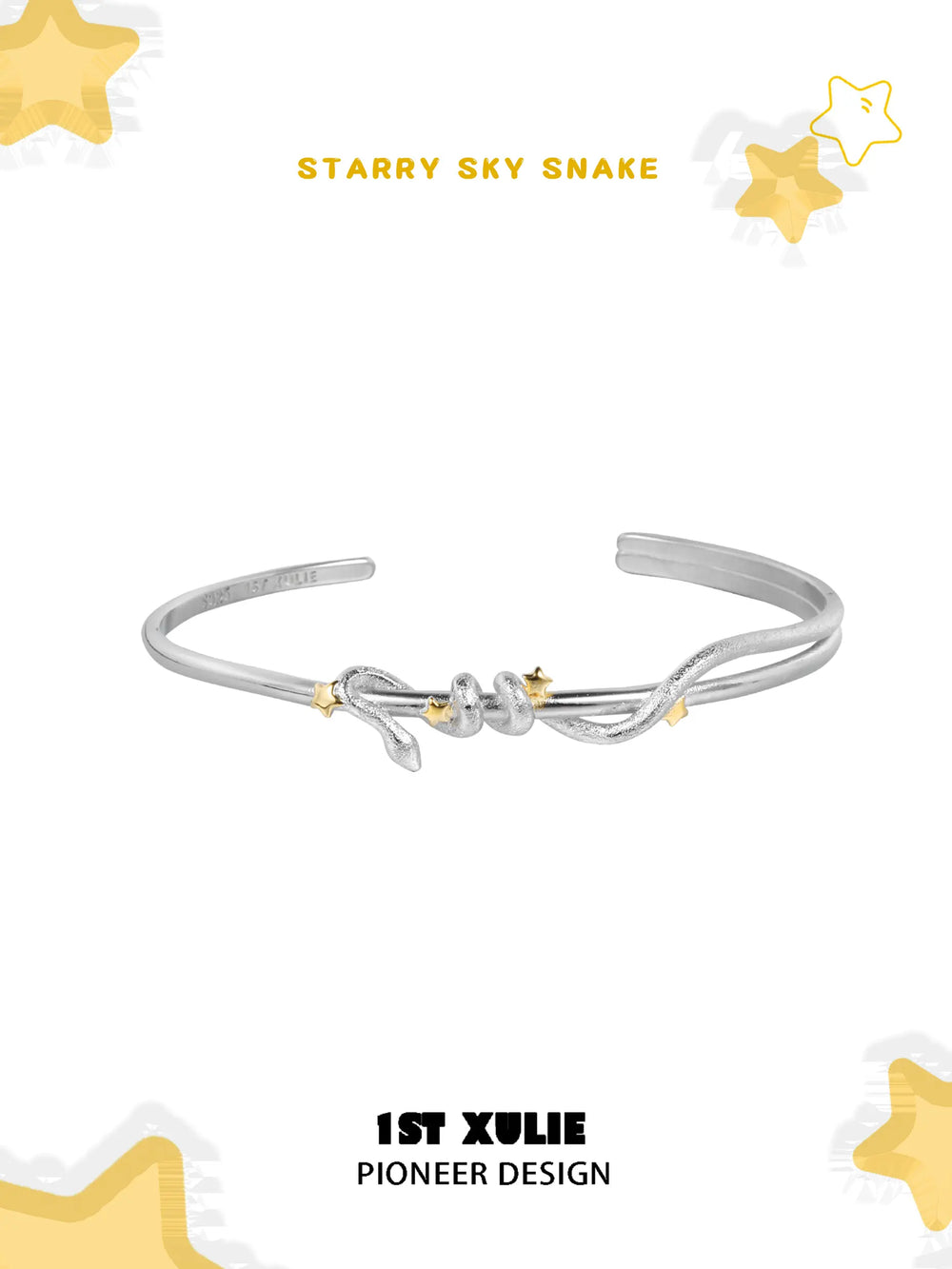 1ST XULIE "Starry Sky Snake" Snake Wrap Cuff Bangle in Platinum Plated - Product View