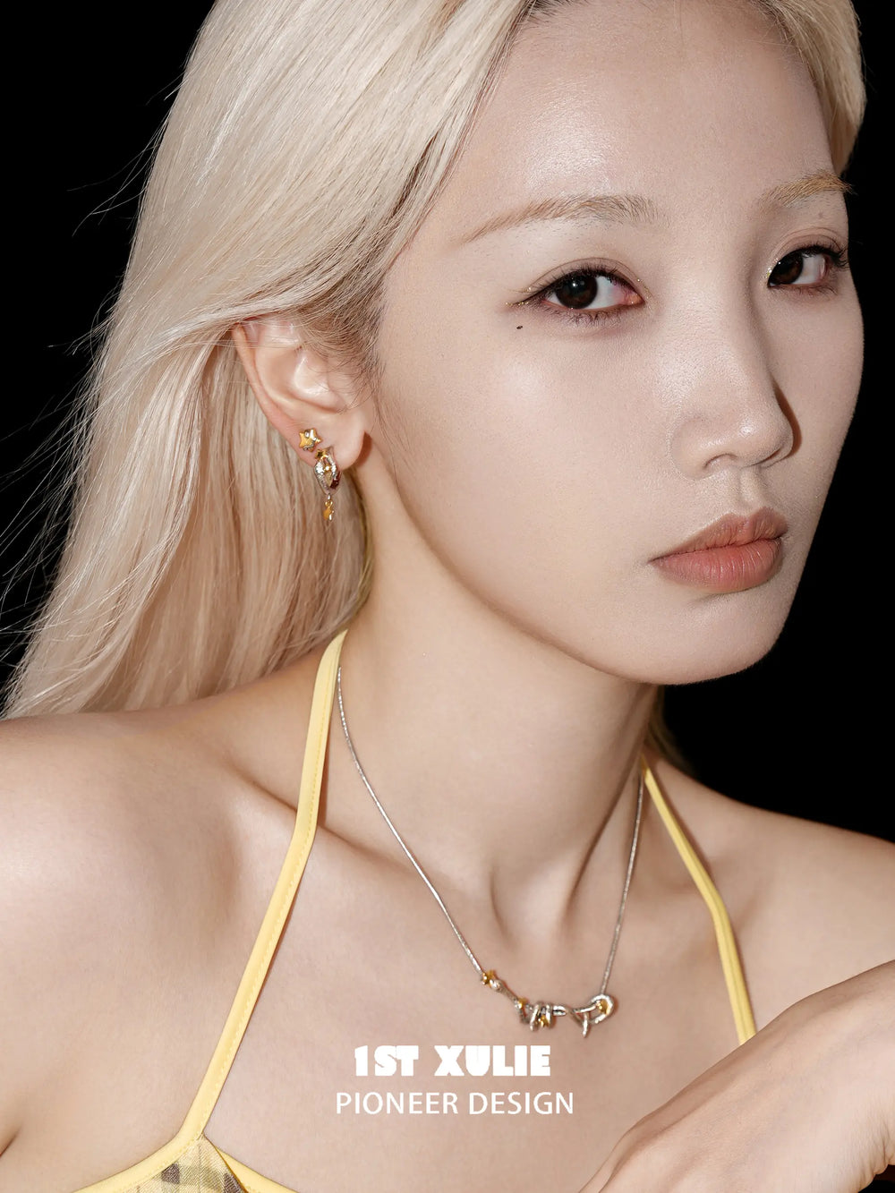 1ST XULIE "Starry Sky Snake" Dainty Celestial Snake Wrap Star Stud Earrings in 925 Sterling Silver - Side View on Model