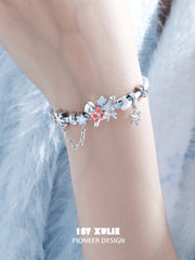 1ST XULIE Jewelry "Snowy Cuties" Snow Kitten & Pony Enamel Bracelet in Platinum Plated Brass - Angle 2