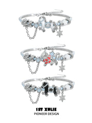 1ST XULIE Jewelry "Snowy Cuties" Snow Kitten & Pony Enamel Bracelet in Platinum Plated Brass - Product View