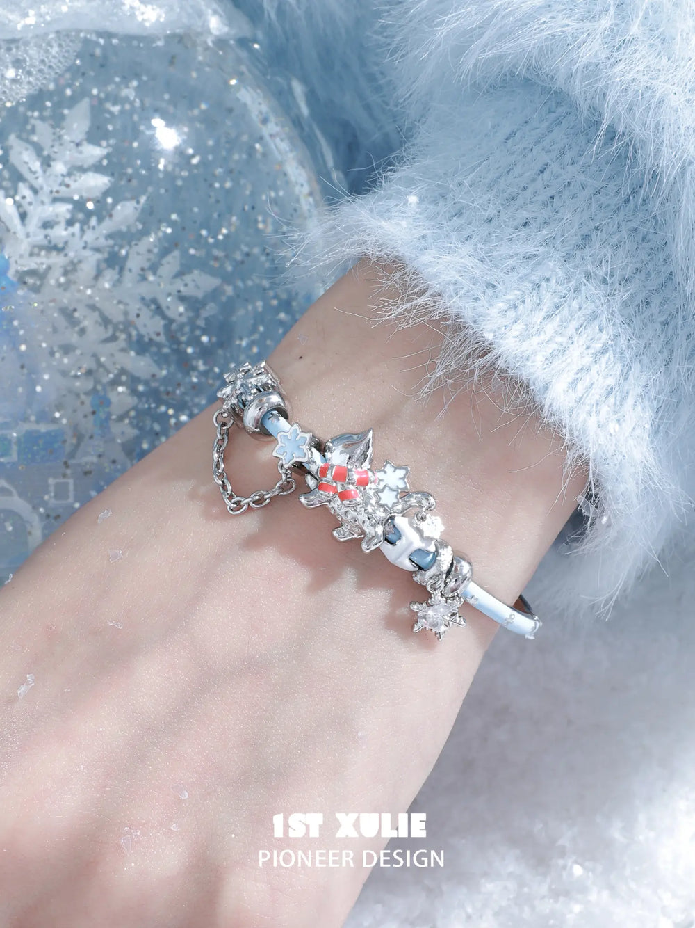 1ST XULIE Jewelry "Snowy Cuties" Snow Kitten & Pony Enamel Bracelet in Platinum Plated Brass - Packaging View