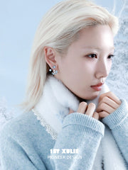 1ST XULIE Jewelry "Snowy Cuties" Snow Kitten Stud Fan Earrings in Platinum Plated - Product View
