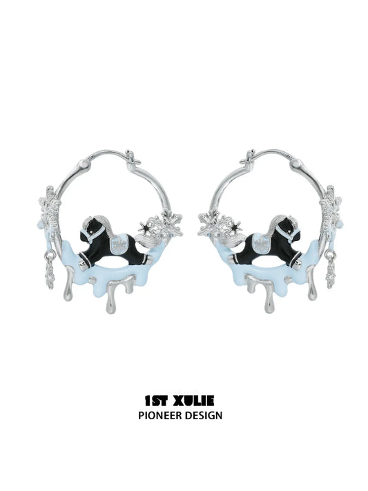 1ST XULIE Jewelry "Snowy Cuties" Snow Pony Hoop Earrings in Platinum Plated - Pair View