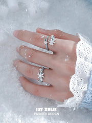 1ST XULIE Jewelry "Snow Land" Snowflake Adjustable Ring (Style A+B Combo) in 925 Sterling Silver - On Model