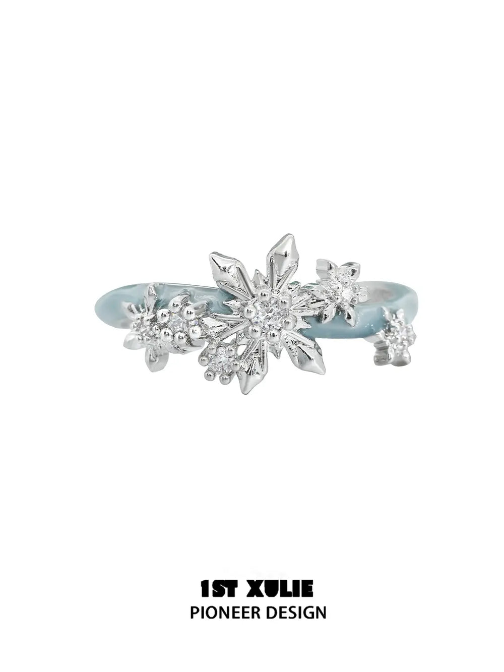 1ST XULIE Jewelry "Snow Land" Snowflake Adjustable Ring (Style B) in 925 Sterling Silver - Detail Shot