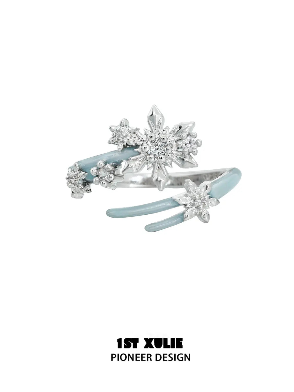 1ST XULIE Jewelry "Snow Land" Snowflake Adjustable Ring in 925 Sterling Silver - Product View