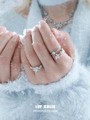 1ST XULIE Jewelry "Snow Land" Snowflake Adjustable Ring (Style A) in 925 Sterling Silver - On Model