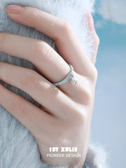 1ST XULIE Jewelry "Snow Land" Snowflake Cat Bell Adjustable Ring in 925 Sterling Silver - Angle 1