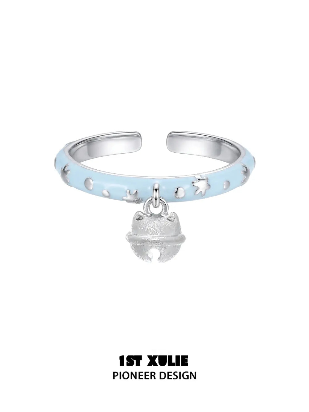 1ST XULIE Jewelry "Snow Land" Snowflake Cat Bell Adjustable Ring in 925 Sterling Silver - Close Up