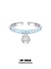 1ST XULIE Jewelry "Snow Land" Snowflake Cat Bell Adjustable Ring in 925 Sterling Silver - Close Up