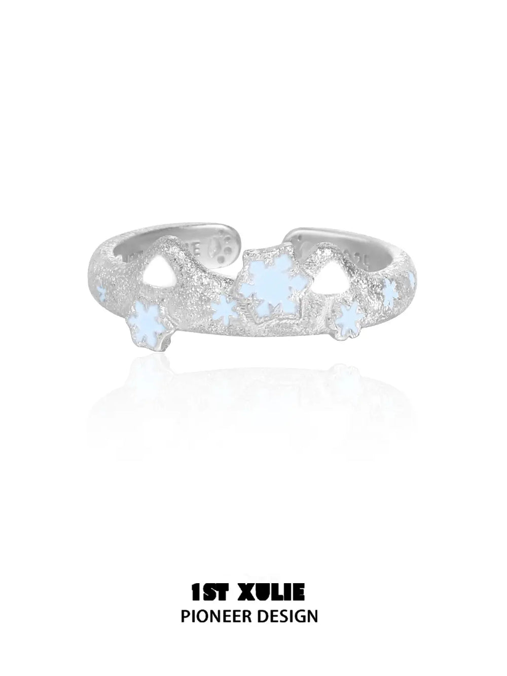 1ST XULIE Jewelry "Snow Land" Snowflake Cat Bell Adjustable Ring in 925 Sterling Silver - Lifestyle Shot