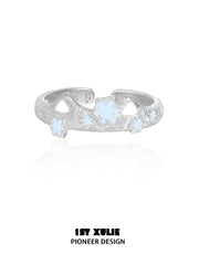 1ST XULIE Jewelry "Snow Land" Snowflake Cat Bell Adjustable Ring in 925 Sterling Silver - Lifestyle Shot