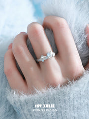 1ST XULIE Jewelry "Snow Land" Snowflake Cat Bell Adjustable Ring in 925 Sterling Silver - Product View