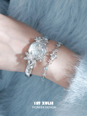 1ST XULIE "Snow Land" Snowflake Charm Bracelet in Platinum Plated - Detail Shot