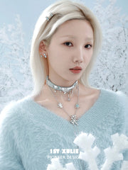 1ST XULIE "Snow Land" Snowflake Convertible Choker in Microfiber and Platinum - Microfiber Band Texture