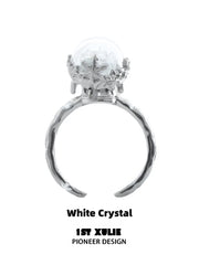 1ST XULIE "Snow Land" Snowflake Crystal Ball Statement Ring in 925 Sterling Silver - Back View