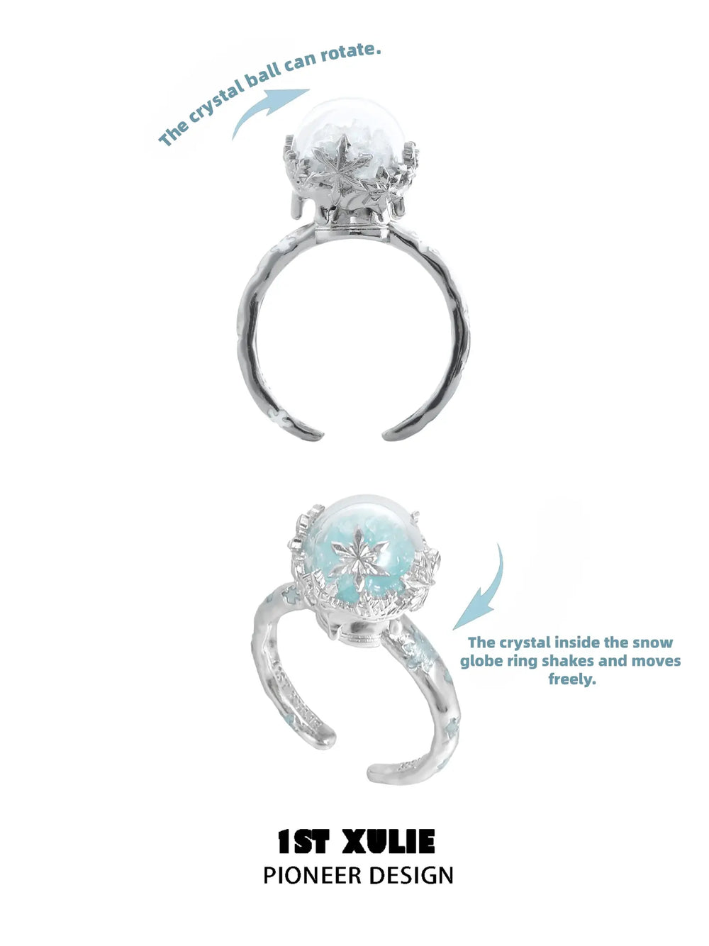 1ST XULIE "Snow Land" Snowflake Crystal Ball Statement Ring in 925 Sterling Silver - Packaging View