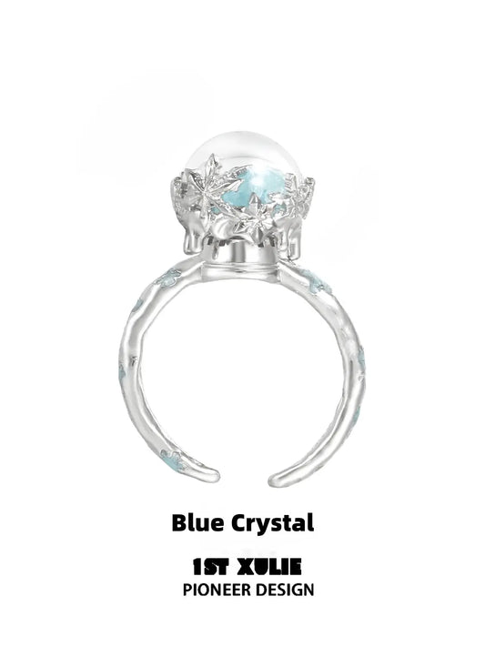1ST XULIE "Snow Land" Snowflake Crystal Ball Statement Ring in 925 Sterling Silver - Size Comparison