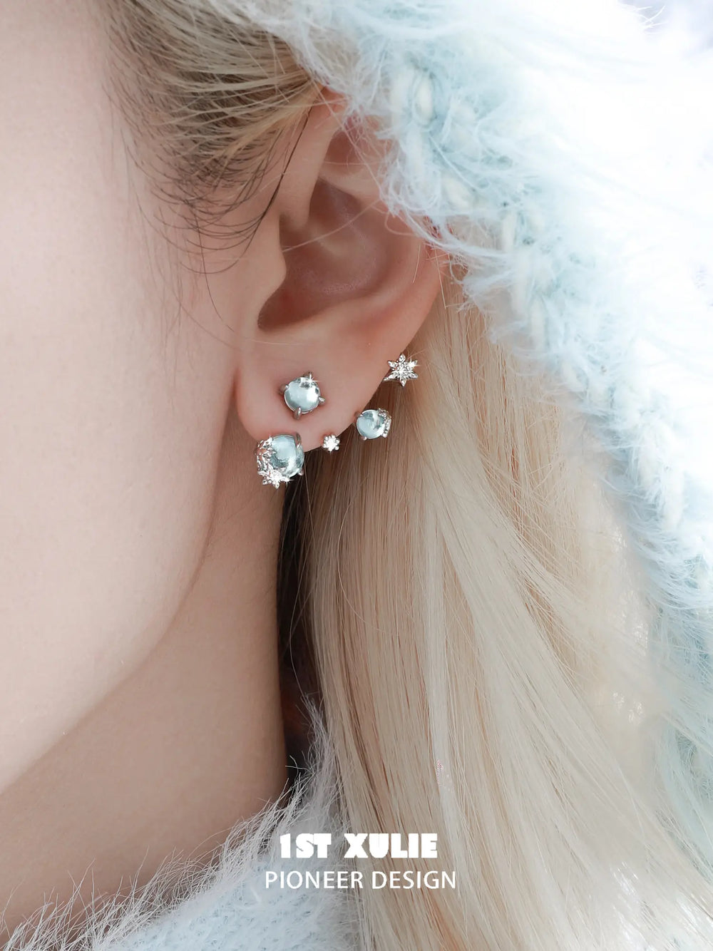 1ST XULIE "Snow Land" Snowflake Dangle Earrings in Platinum Plated - Product View