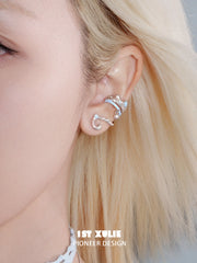 1ST XULIE "Snow Land" Snowflake Kitty Bell Ear Cuffs in Platinum Plated Brass - Lifestyle Shot