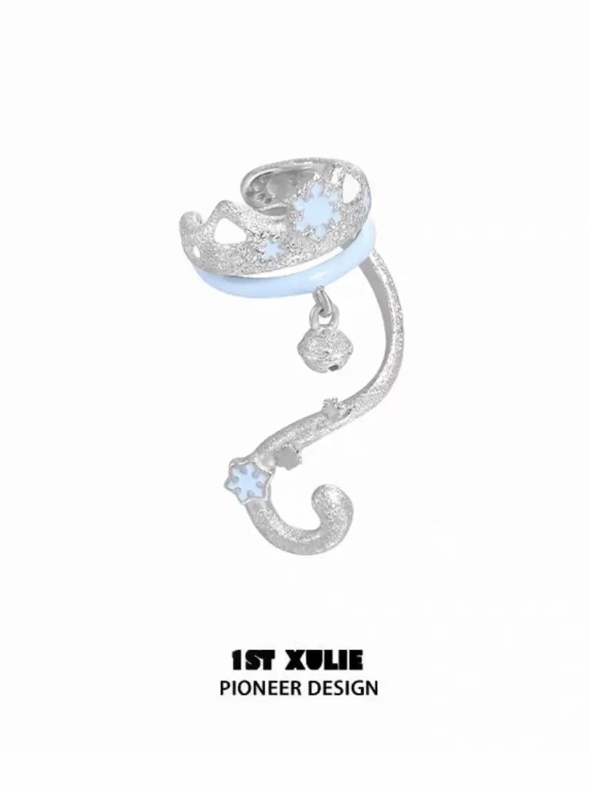 1ST XULIE "Snow Land" Snowflake Kitty Bell Ear Cuffs in Platinum Plated Brass - Product View