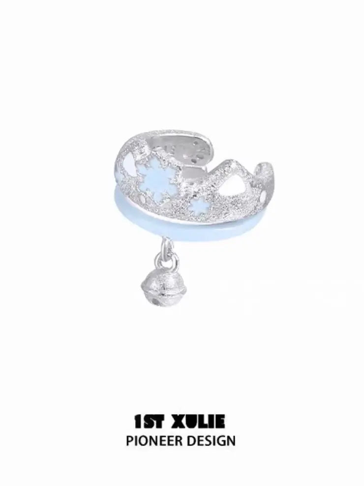 1ST XULIE "Snow Land" Snowflake Kitty Bell Ear Cuffs in Platinum Plated Brass - On Model