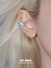 1ST XULIE "Snow Land" Snowflake Kitty Bell Ear Cuffs in Platinum Plated Brass - On Model Close-up